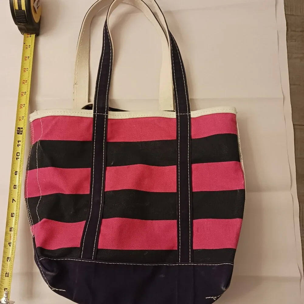 LL Bean pink navy stripe canvas medium usa - Picture 3 of 7